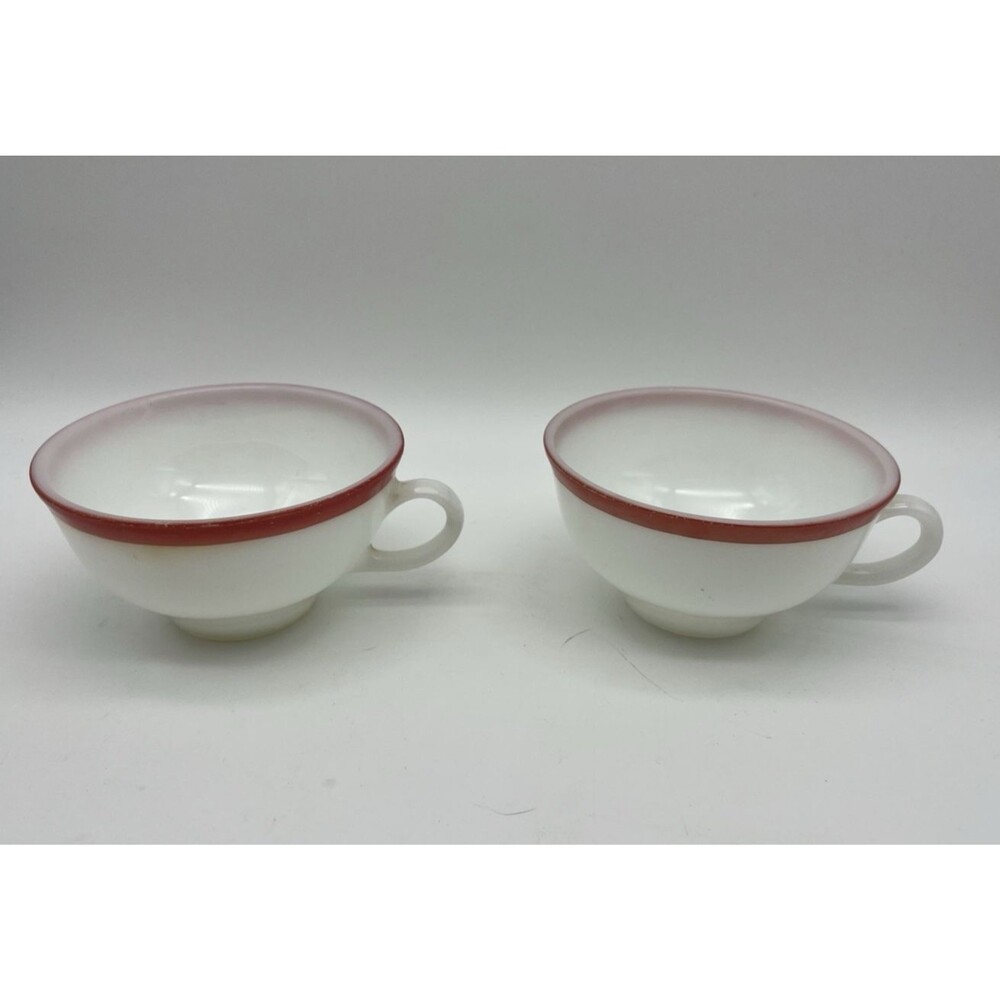 PYREX Milk Glass Tea Cups, Flamingo Pink/Coral, Set of 2